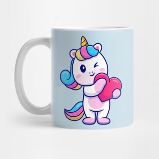 Cute Unicorn Holding Heart Cartoon Mug